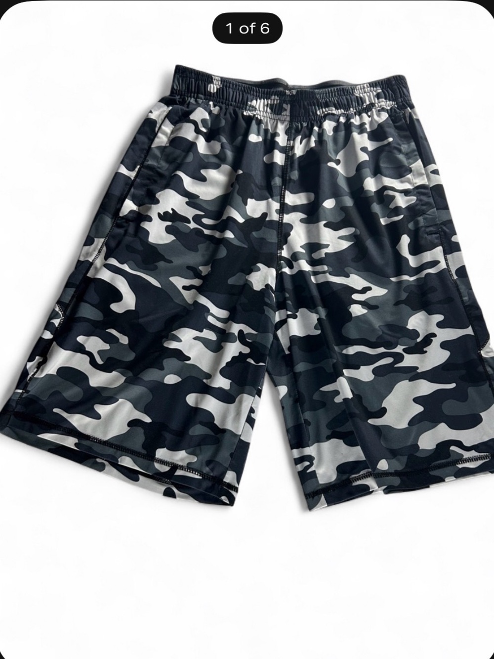 Mens Camo Athletic Shorts Small Gray Black Performance Gym Workout